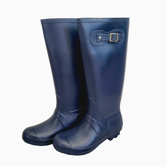 BAMBOO Women's Navy Blue Padinton Knee High Tall Rain Boots NEW NWOT - Picture 3 of 12